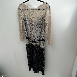 Tadashi shoji size 12 lace dress in navy and cream